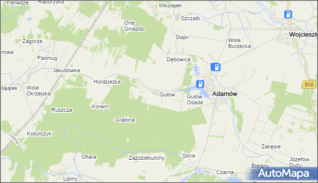mapa Gułów gmina Adamów, Gułów gmina Adamów na mapie Targeo