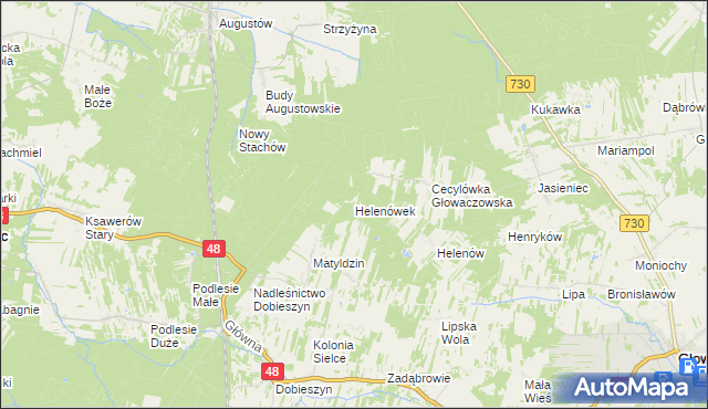 mapa Helenówek gmina Głowaczów, Helenówek gmina Głowaczów na mapie Targeo