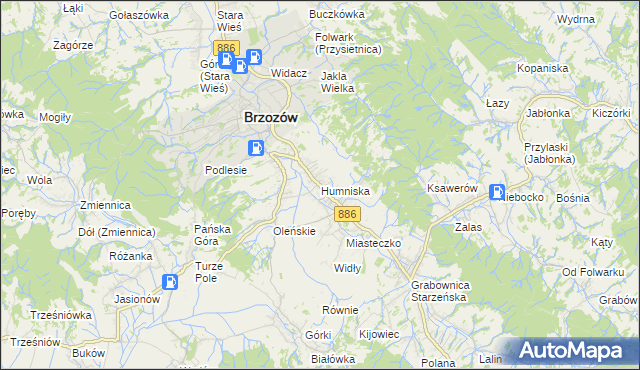 mapa Humniska, Humniska na mapie Targeo