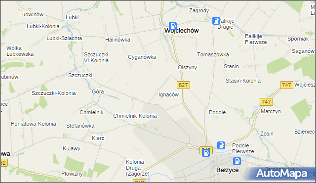 mapa Ignaców gmina Wojciechów, Ignaców gmina Wojciechów na mapie Targeo