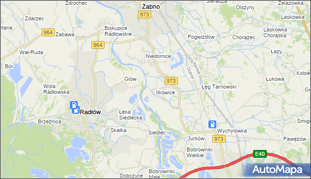 mapa Ilkowice gmina Żabno, Ilkowice gmina Żabno na mapie Targeo