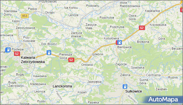mapa Izdebnik gmina Lanckorona, Izdebnik gmina Lanckorona na mapie Targeo