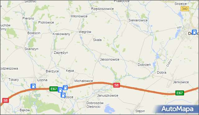 mapa Jaksonowice, Jaksonowice na mapie Targeo