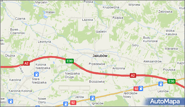 mapa Jakubów powiat miński, Jakubów powiat miński na mapie Targeo