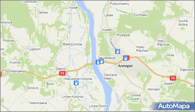 mapa Jakubowice gmina Annopol, Jakubowice gmina Annopol na mapie Targeo