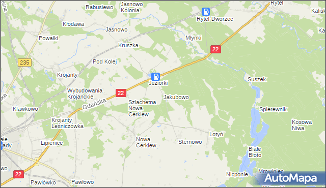mapa Jakubowo gmina Chojnice, Jakubowo gmina Chojnice na mapie Targeo