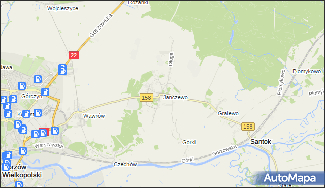 mapa Janczewo gmina Santok, Janczewo gmina Santok na mapie Targeo