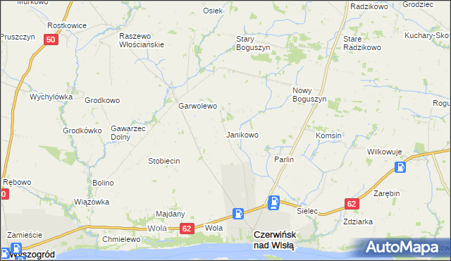 mapa Janikowo gmina Czerwińsk nad Wisłą, Janikowo gmina Czerwińsk nad Wisłą na mapie Targeo