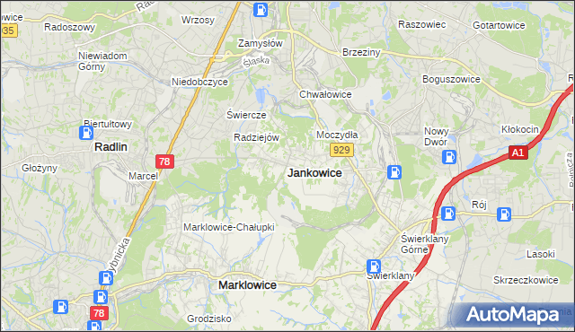 mapa Jankowice gmina Świerklany, Jankowice gmina Świerklany na mapie Targeo