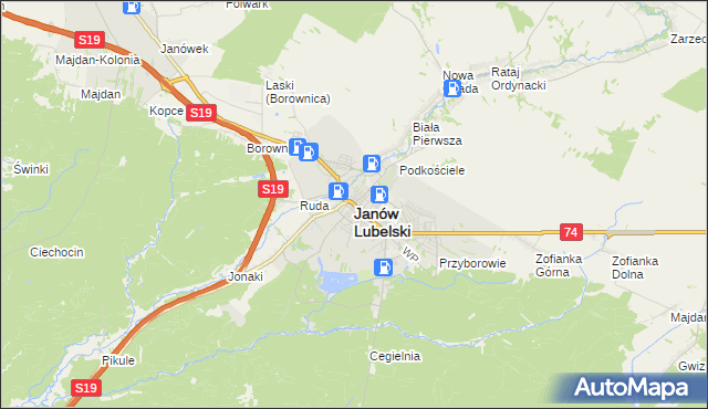 mapa Janów Lubelski, Janów Lubelski na mapie Targeo