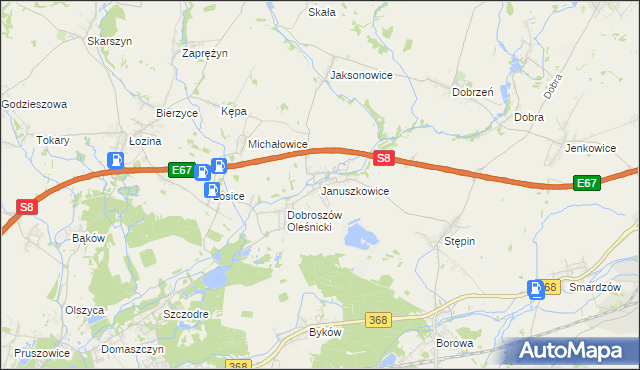 mapa Januszkowice gmina Długołęka, Januszkowice gmina Długołęka na mapie Targeo