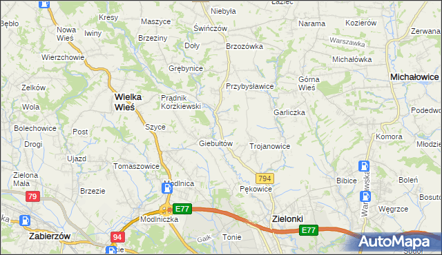 mapa Januszowice gmina Zielonki, Januszowice gmina Zielonki na mapie Targeo