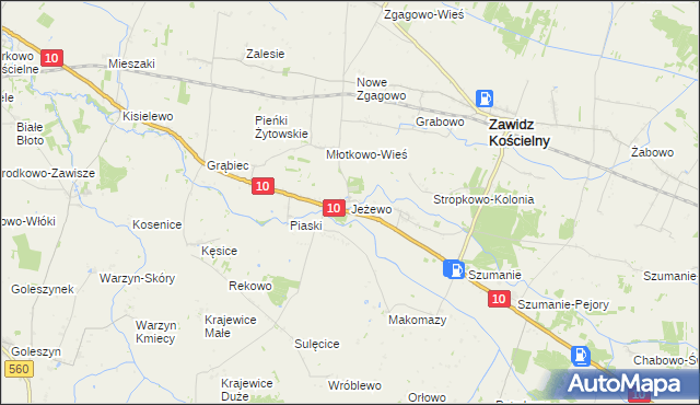 mapa Jeżewo gmina Zawidz, Jeżewo gmina Zawidz na mapie Targeo