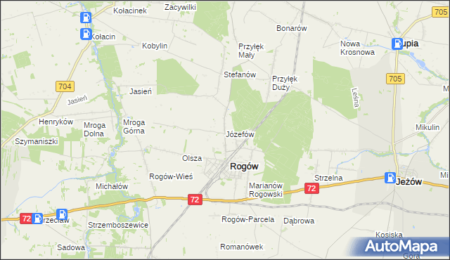mapa Józefów gmina Rogów, Józefów gmina Rogów na mapie Targeo