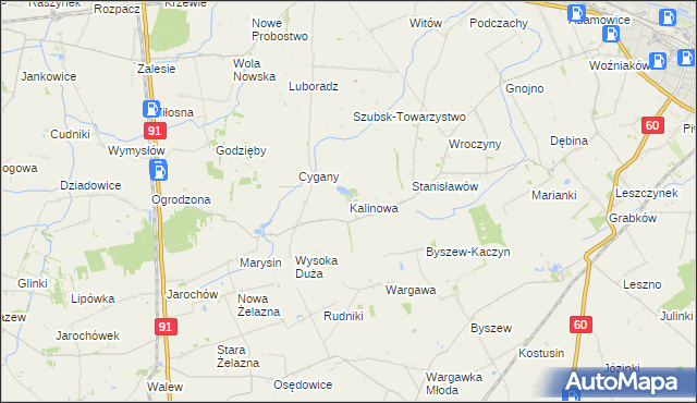 mapa Kalinowa gmina Kutno, Kalinowa gmina Kutno na mapie Targeo