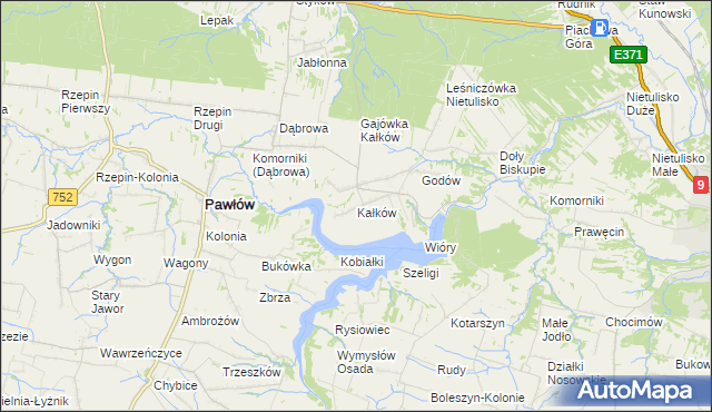 mapa Kałków gmina Pawłów, Kałków gmina Pawłów na mapie Targeo