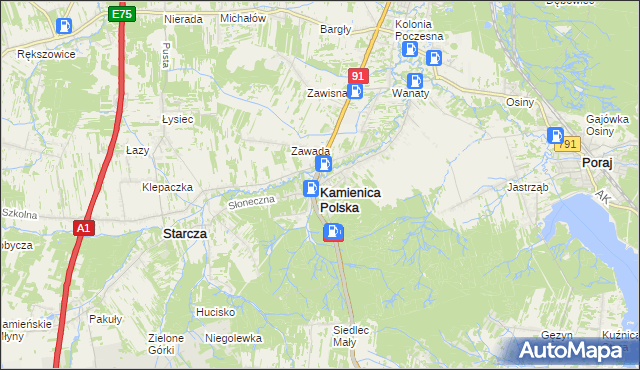 mapa Kamienica Polska, Kamienica Polska na mapie Targeo