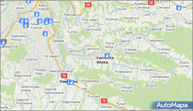 mapa Kamionka Wielka, Kamionka Wielka na mapie Targeo