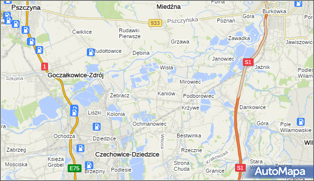 mapa Kaniów gmina Bestwina, Kaniów gmina Bestwina na mapie Targeo