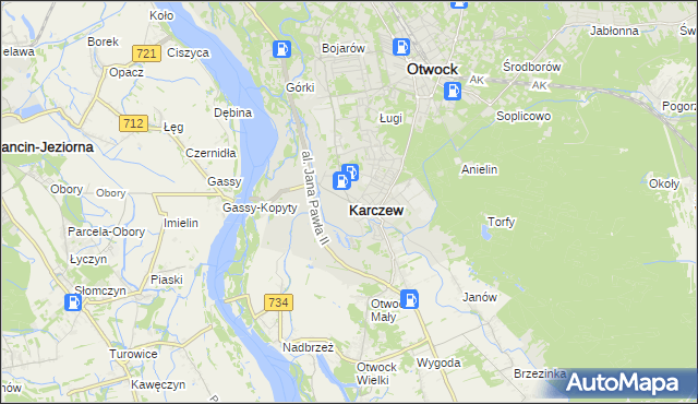 mapa Karczew powiat otwocki, Karczew powiat otwocki na mapie Targeo