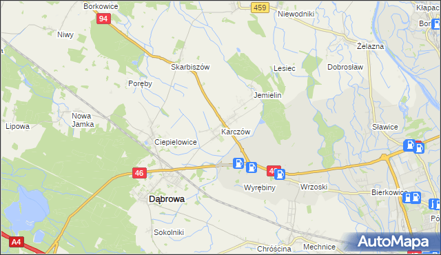 mapa Karczów gmina Dąbrowa, Karczów gmina Dąbrowa na mapie Targeo