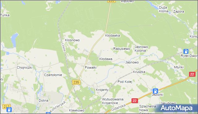 mapa Kłodawa gmina Chojnice, Kłodawa gmina Chojnice na mapie Targeo