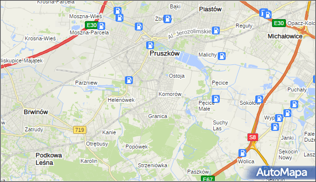 mapa Komorów gmina Michałowice, Komorów gmina Michałowice na mapie Targeo