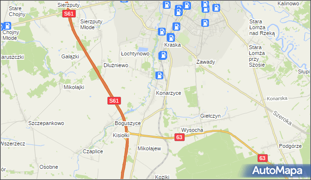 mapa Konarzyce gmina Łomża, Konarzyce gmina Łomża na mapie Targeo
