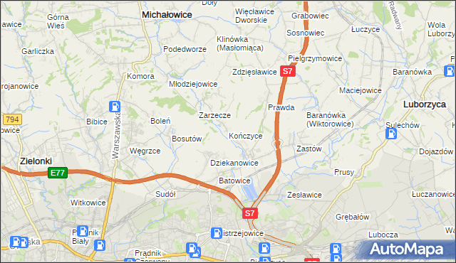 mapa Kończyce gmina Michałowice, Kończyce gmina Michałowice na mapie Targeo
