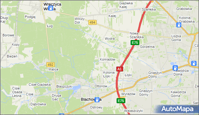 mapa Konradów gmina Blachownia, Konradów gmina Blachownia na mapie Targeo