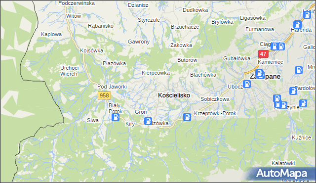 mapa Kościelisko, Kościelisko na mapie Targeo