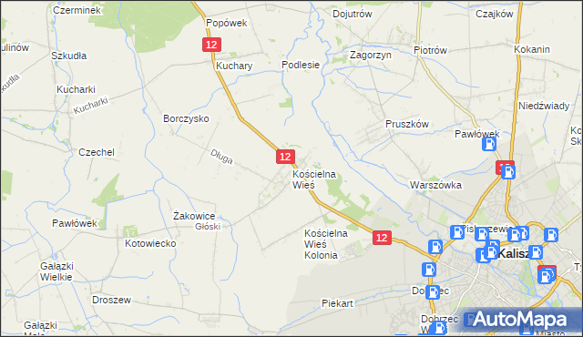 mapa Kościelna Wieś gmina Gołuchów, Kościelna Wieś gmina Gołuchów na mapie Targeo