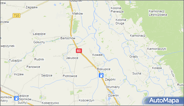 mapa Kowale gmina Sieradz, Kowale gmina Sieradz na mapie Targeo