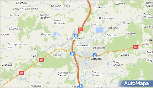 mapa Kowalewko gmina Glinojeck, Kowalewko gmina Glinojeck na mapie Targeo