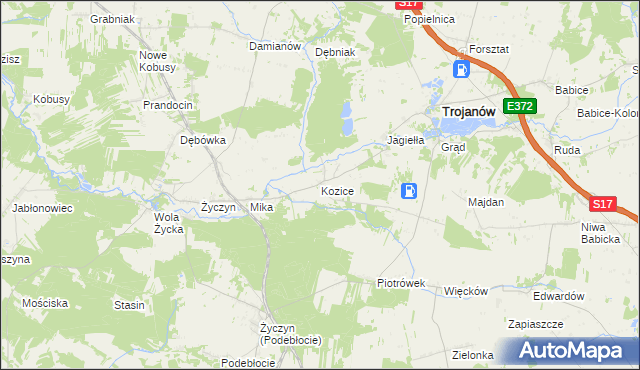 mapa Kozice gmina Trojanów, Kozice gmina Trojanów na mapie Targeo