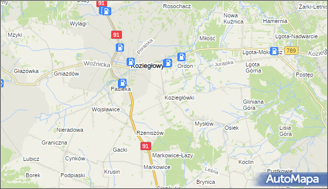 mapa Koziegłówki, Koziegłówki na mapie Targeo
