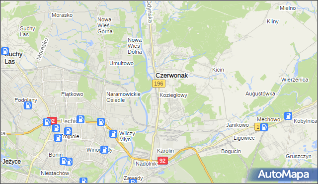 mapa Koziegłowy gmina Czerwonak, Koziegłowy gmina Czerwonak na mapie Targeo