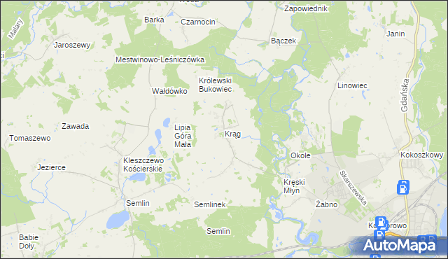 mapa Krąg gmina Starogard Gdański, Krąg gmina Starogard Gdański na mapie Targeo