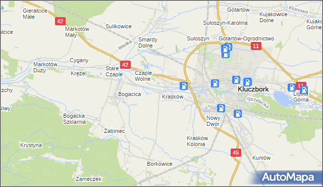 mapa Krasków gmina Kluczbork, Krasków gmina Kluczbork na mapie Targeo