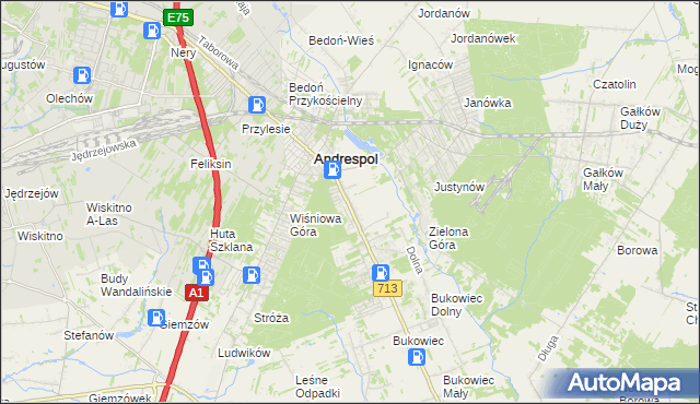 mapa Kraszew gmina Andrespol, Kraszew gmina Andrespol na mapie Targeo