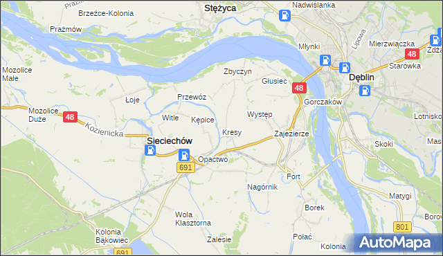 mapa Kresy gmina Sieciechów, Kresy gmina Sieciechów na mapie Targeo