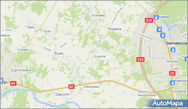 mapa Krupice gmina Siemiatycze, Krupice gmina Siemiatycze na mapie Targeo
