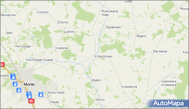 mapa Krzeczkowo gmina Mońki, Krzeczkowo gmina Mońki na mapie Targeo