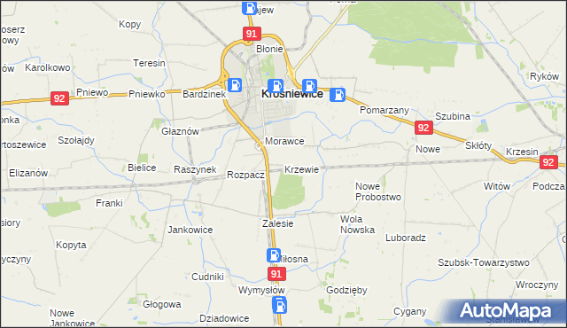 mapa Krzewie gmina Krośniewice, Krzewie gmina Krośniewice na mapie Targeo