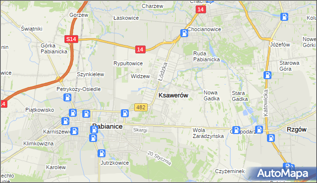 mapa Ksawerów powiat pabianicki, Ksawerów powiat pabianicki na mapie Targeo