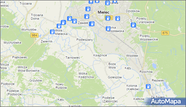 mapa Książnice gmina Mielec, Książnice gmina Mielec na mapie Targeo