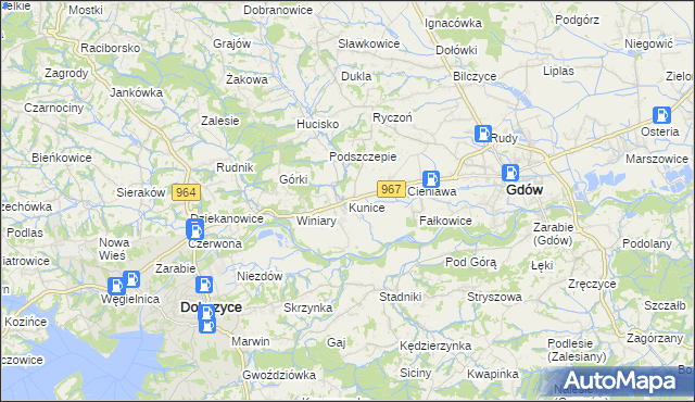 mapa Kunice gmina Gdów, Kunice gmina Gdów na mapie Targeo