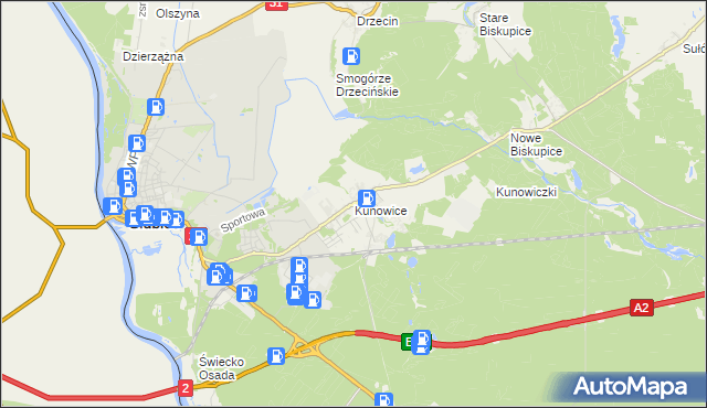 mapa Kunowice, Kunowice na mapie Targeo