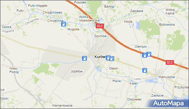 mapa Kurów powiat puławski, Kurów powiat puławski na mapie Targeo