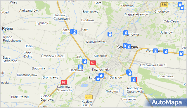 mapa Kuznocin gmina Sochaczew, Kuznocin gmina Sochaczew na mapie Targeo